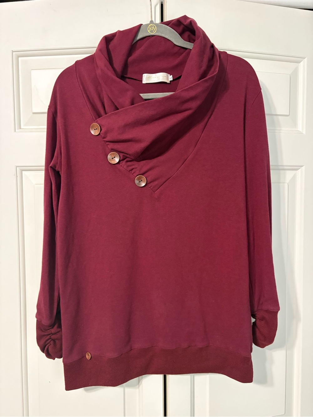 Merryfun Women's Burgundy Button-Accent Cowl Neck Sweater